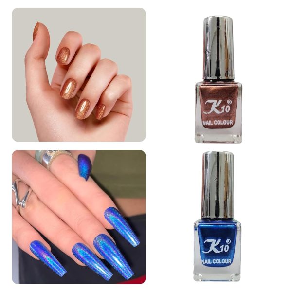 K10 Nail Polish| Metallic Finish Nail Paint|Quick Drying| Non UV Polish - Gel Finish |Chip Resistant Long-Lasting Multicolor Nail paint for Women and Girls| Multicolours | Set of 12 (12ml each)