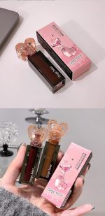 Gege Bear Sweetheart Lip Glaze | 6 Glossy Lip Colors with Heart-Shaped Cap | Korean Style Translucent Lip Gloss for Women | Lightweight Lip Tint with Moisturizing Formula | Lipstick Combo for Girls | Non-Sticky Glossy Finish (05#ROSE BLACK TEA (Rose), 3g) - Image 6