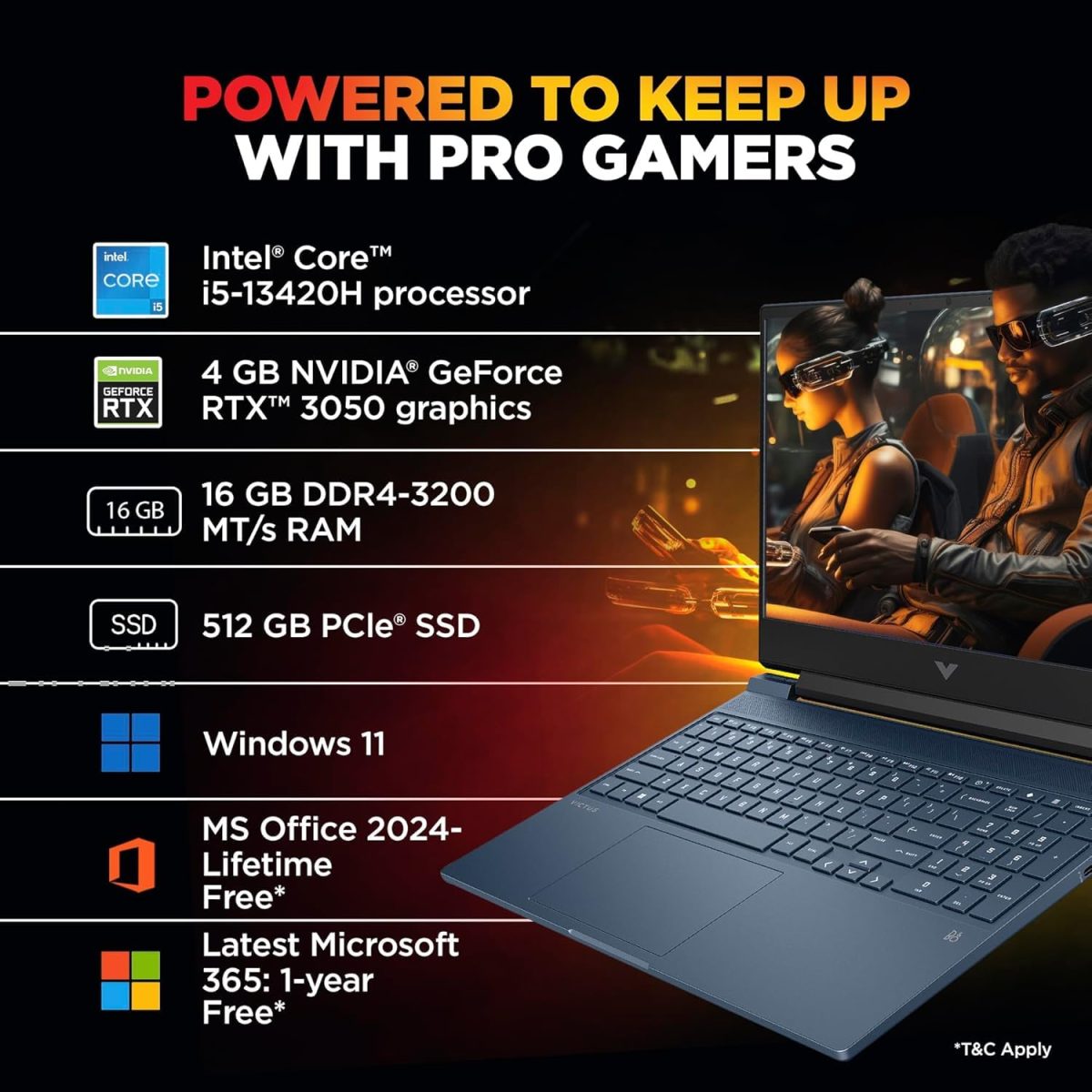HP Victus 15-fa2191TX /2190TX Gaming Laptop – 13th Gen Intel Core i5, 15.6" FHD 144Hz, RTX 3050 4GB, 16GB RAM, 512GB SSD, Win 11, Backlit KB – Blue - Image 2