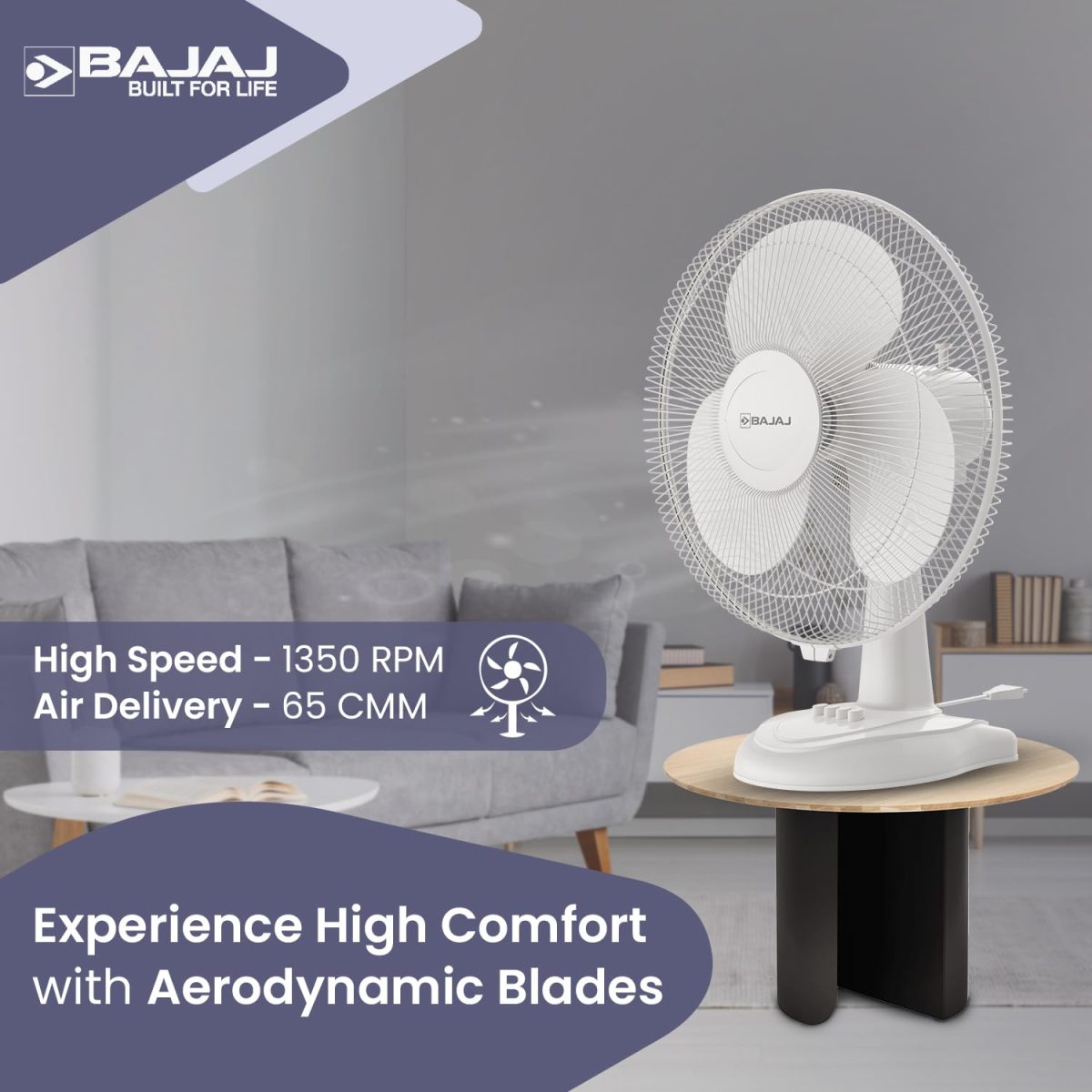 Bajaj Frore Neo Table Fan 400 MM | Table Fans For Home & Office | Aerodynamically Balanced Blades | 100% Copper Motor | High Air Delivery | 3-Speed Control | 2-Yrs Warranty 【White】 - Image 5
