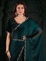 AKHILAM Women's Silk Blend Woven Design Celebrity Saree With Blouse Piece - Image 2