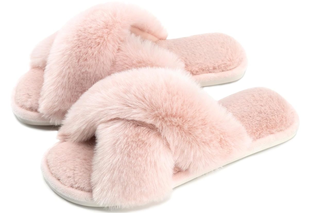 Cozyfurry Womens Cross Band Slippers Cozy Furry Fuzzy House Slippers Open Toe Fluffy Indoor Shoes Outdoor Slip on Warm Breathable Anti-skid Sole