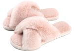 Cozyfurry Womens Cross Band Slippers Cozy Furry Fuzzy House Slippers Open Toe Fluffy Indoor Shoes Outdoor Slip on Warm Breathable Anti-skid Sole