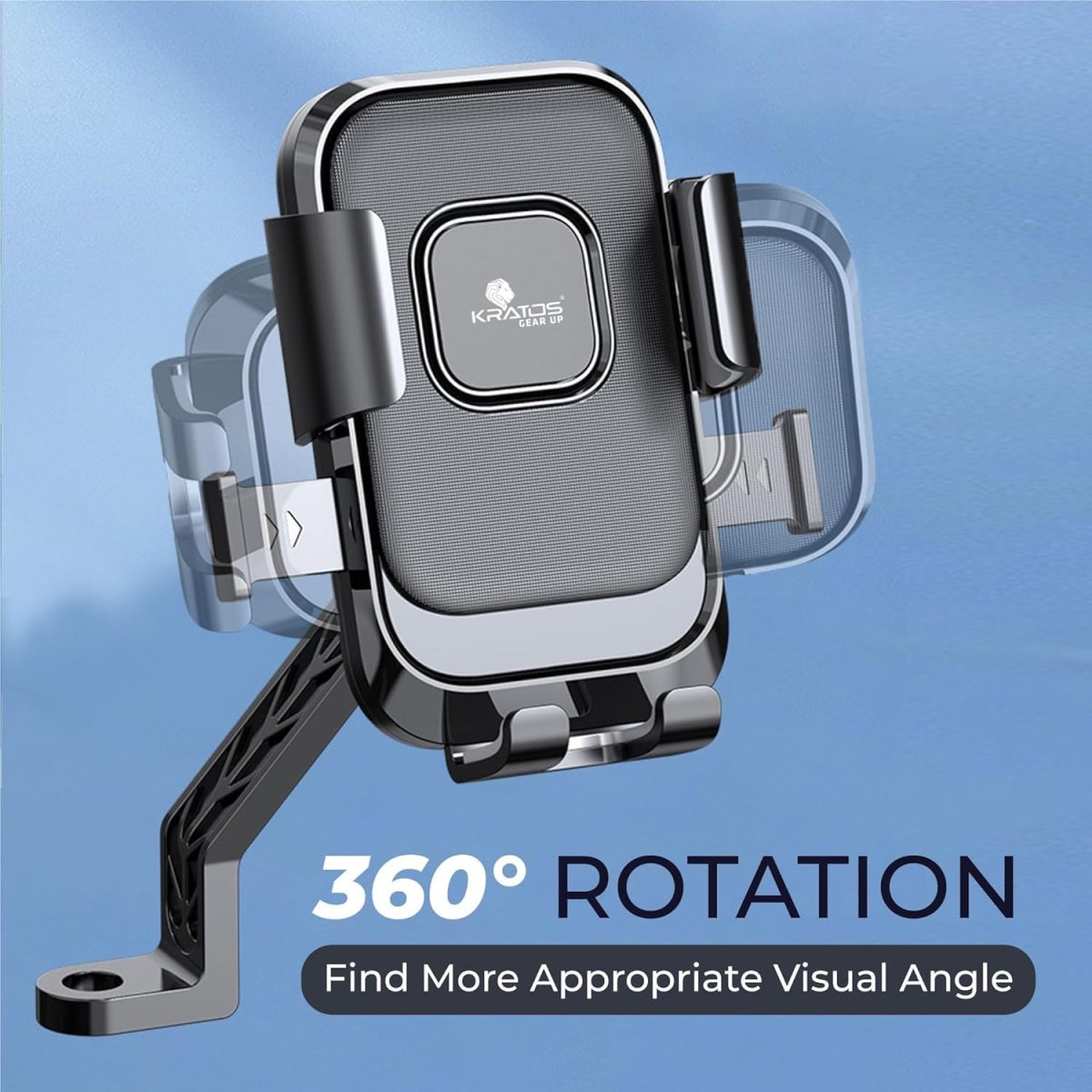 Kratos Moto-B2 Mobile Holder for Bikes with One Click Locking, Mirror Fitting Style, Anti-Shake-Firm Grip, 360° Rotation, Mobile Holder for Scooty, Activa, Jupiter, Electric Scooters & Bikes - Image 4