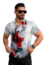 Le Pery Floral Print Short Sleeve Men's Shirt, White with Red Flowers, Casual Summer Wear Stylish | Man's Printed | Half Sleeve | Formal Shirts for Man | Regular Fit
