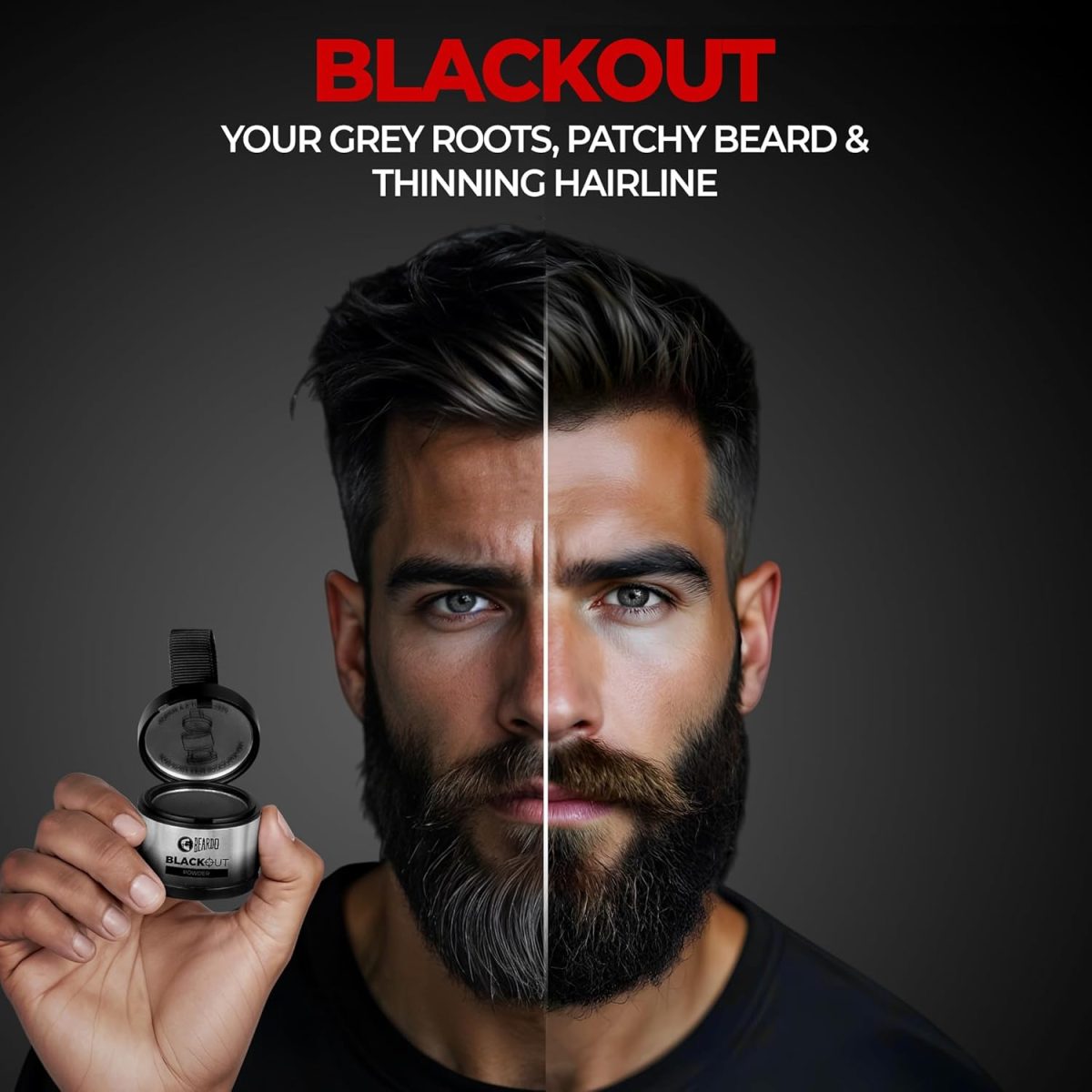 Beardo Blackout Hair Powder 4g - Black | Root Touch Up for Grey Hair | Instantly Covers Grey Roots, Beard Patches & Bald Spots | Thick Black Fiber Hairline Powder | Highly Pigmented, Long-Lasting & Matte Finish | Super-Fine Cover-up - Image 2
