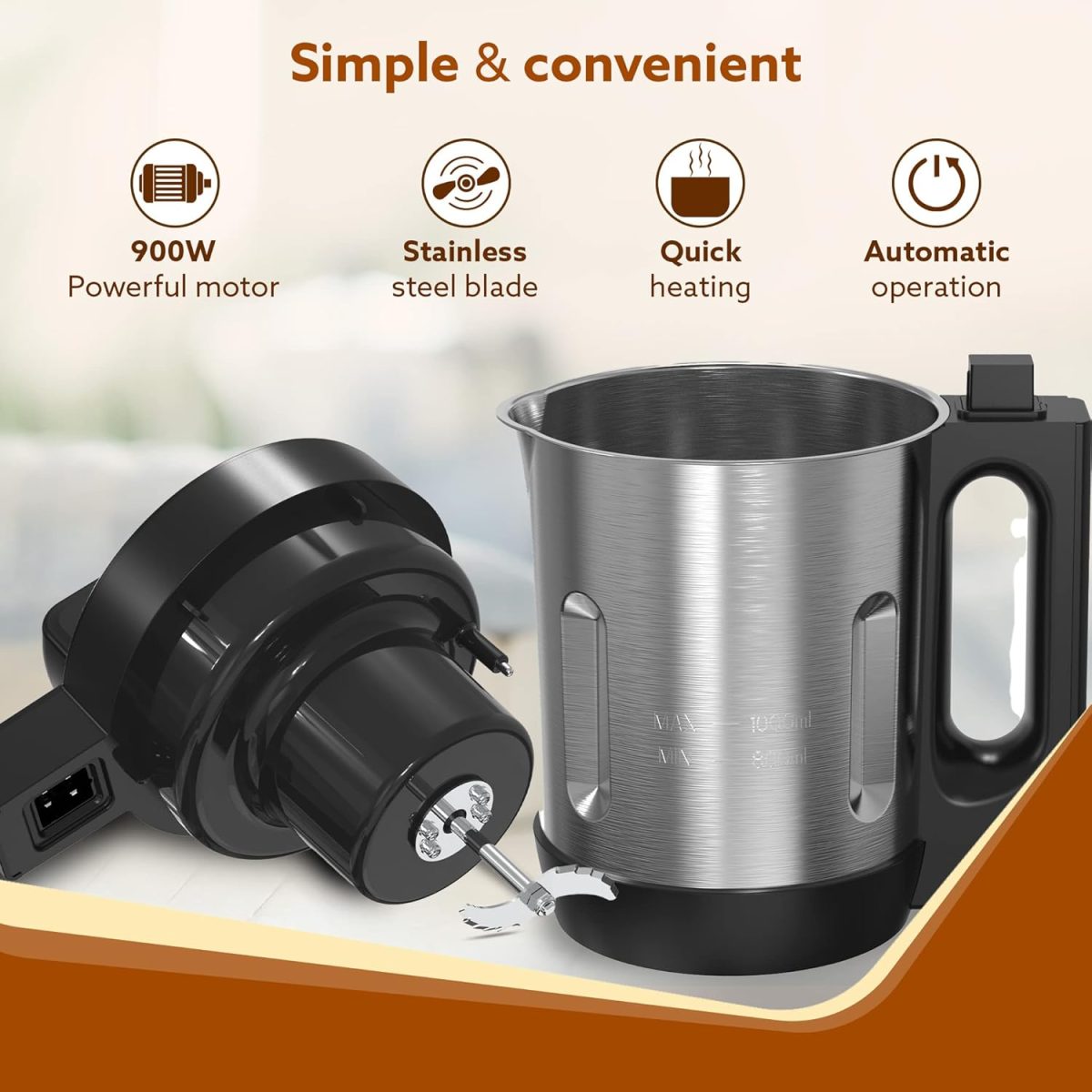 AGARO Elite Soup Maker, 1 Litre, Automatic Blending & Heating,6 Preset Cooking Functions, Copper Motor, Stainless Steel Blades, Grey - Image 5