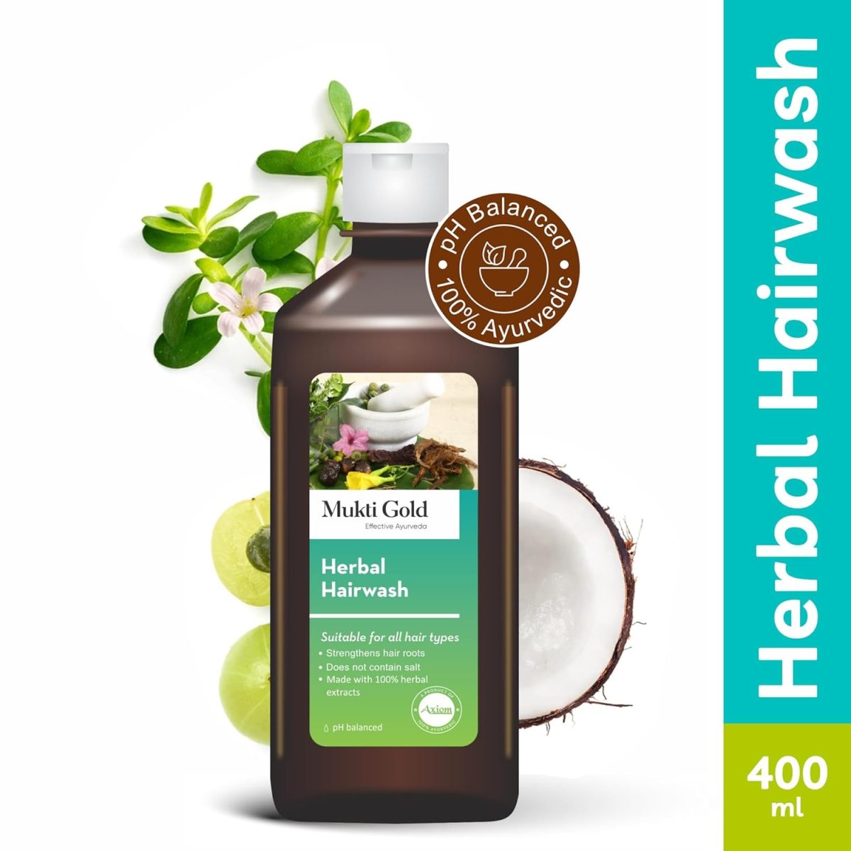 Mukti Gold Herbal Hairwash - 400mL | Shampoo for Hairfall and Hair Growth | For all Hair Types | Herbal Shampoo with 15+ Ayurvedic Herbs | Sulphate and Paraben Free | Pack of 2 - Image 2