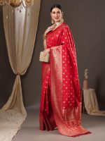 AKHILAM Women's Banarasi Silk Blend Ethnic Motif Zari Work Saree With Unstitched Blouse Piece - Image 3
