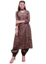 Amayra Women's Pure Cotton Printed Straight Kurta Set with Afgani Pants & Dupatta- Ethnic Wear, Brown