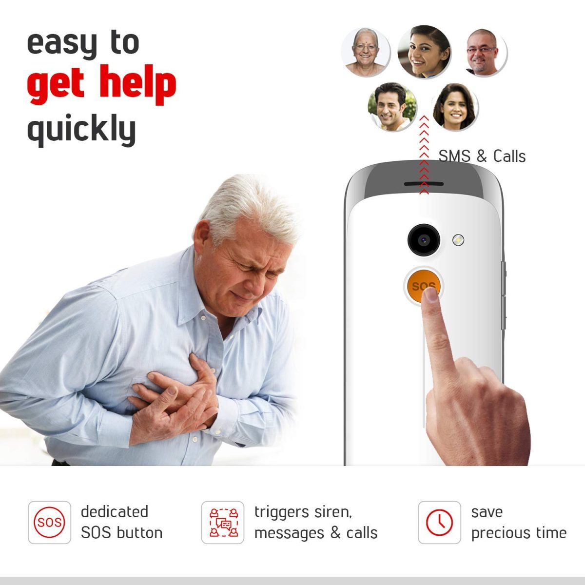 easyfone Udaan2 1.8" Display with 20+ Senior Citizen Friendly Features Like Loud Sound, Photo Speed dial, Simple menu, SOS, Incoming Call Restriction, Auto-Call Recording, Dual SIM, White - Image 3