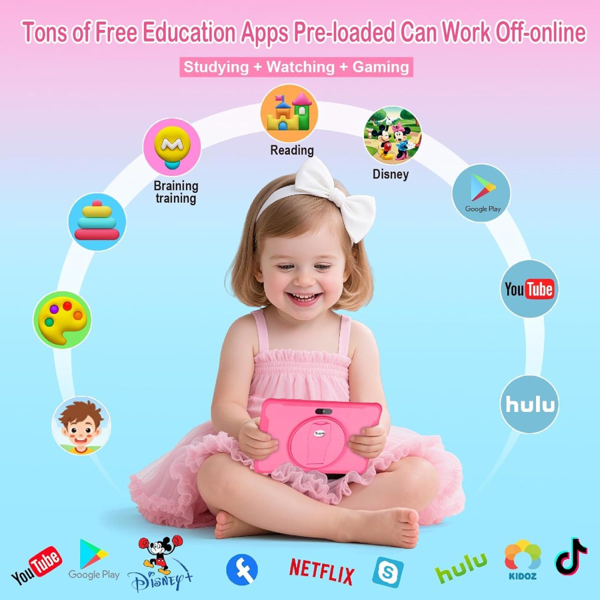 Trayoo Kids Tablet, 10 Inch Tablet for Kids (Pink) - Image 2