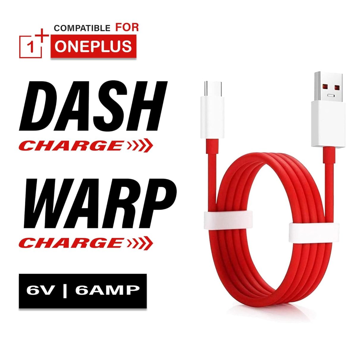 CEDO 65W OnePlus Dash Warp Charge Cable, USB A to Type C Data Sync Fast Charging Cable Compatible with One Plus 3 /3T /5 /5T /6 /6T /7 /7T /7 pro, Nord 2/CE & for All Type C Devices - 1 Meter, Red - Image 2
