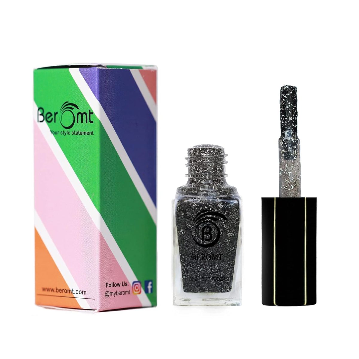 Beromt Ocean Eye Crushed Metallic Foils Nail Polish, Glitter Nail Paint, Nail Art, Flakie Polish Colors, Best Gel Effect, High-Shine Long Lasting Non-Toxic Professional Nail Polish, 8ml-03 - Image 5