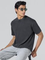 XYXX Haze Solid Acid Wash Cotton Tshirt for Men | Relaxed Fit Round Neck Tshirt - Image 3