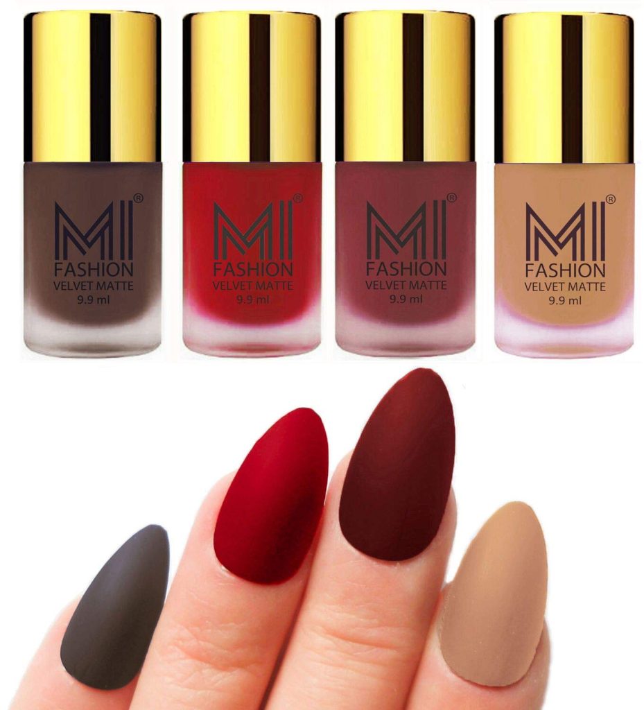 MI Fashion Matte Nail Polish Set Multicolor Coffee, Tomato Red, Maroon and Nude Colors of 4 Pcs 9.9ml each