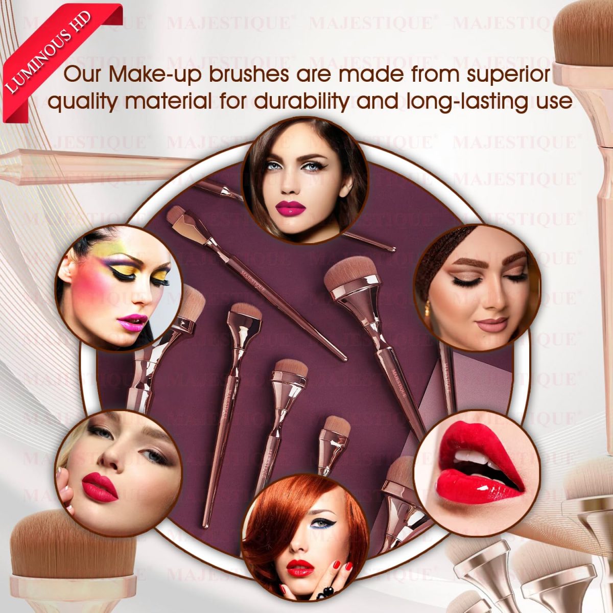 Majestique Premium Makeup Brush Set – Soft Synthetic Hair Brushes for Flawless Foundation, Blending, Eyeshadow & HD Powder – Professional Cosmetic Brush Kit for Women & Makeup Artists - (9 Pieces) - Image 7