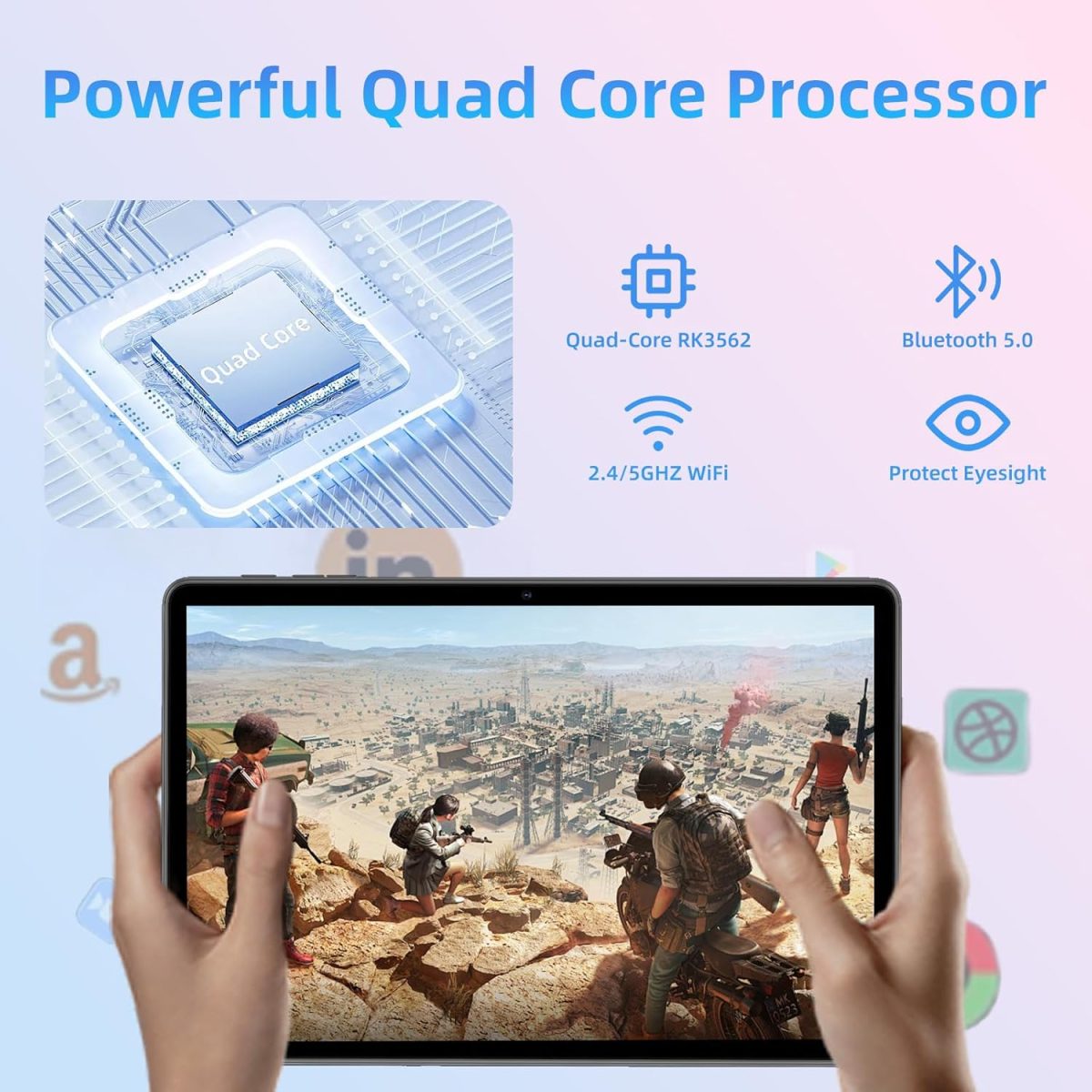 Tablet 10.1 inch, Android 14 Tablets 9 (3+6) GB RAM 64GB ROM 1TB Expand, 1280x800 IPS HD Touchscreen, 6000mAh Battery, Bluetooth, Dual Camera, GMS, WiFi, Case (Black) - Image 2
