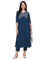 FIORRA Women's Teal Blue Poly Crepe Straight Kurta with Pant and Dupatta SET0059 - Image 5