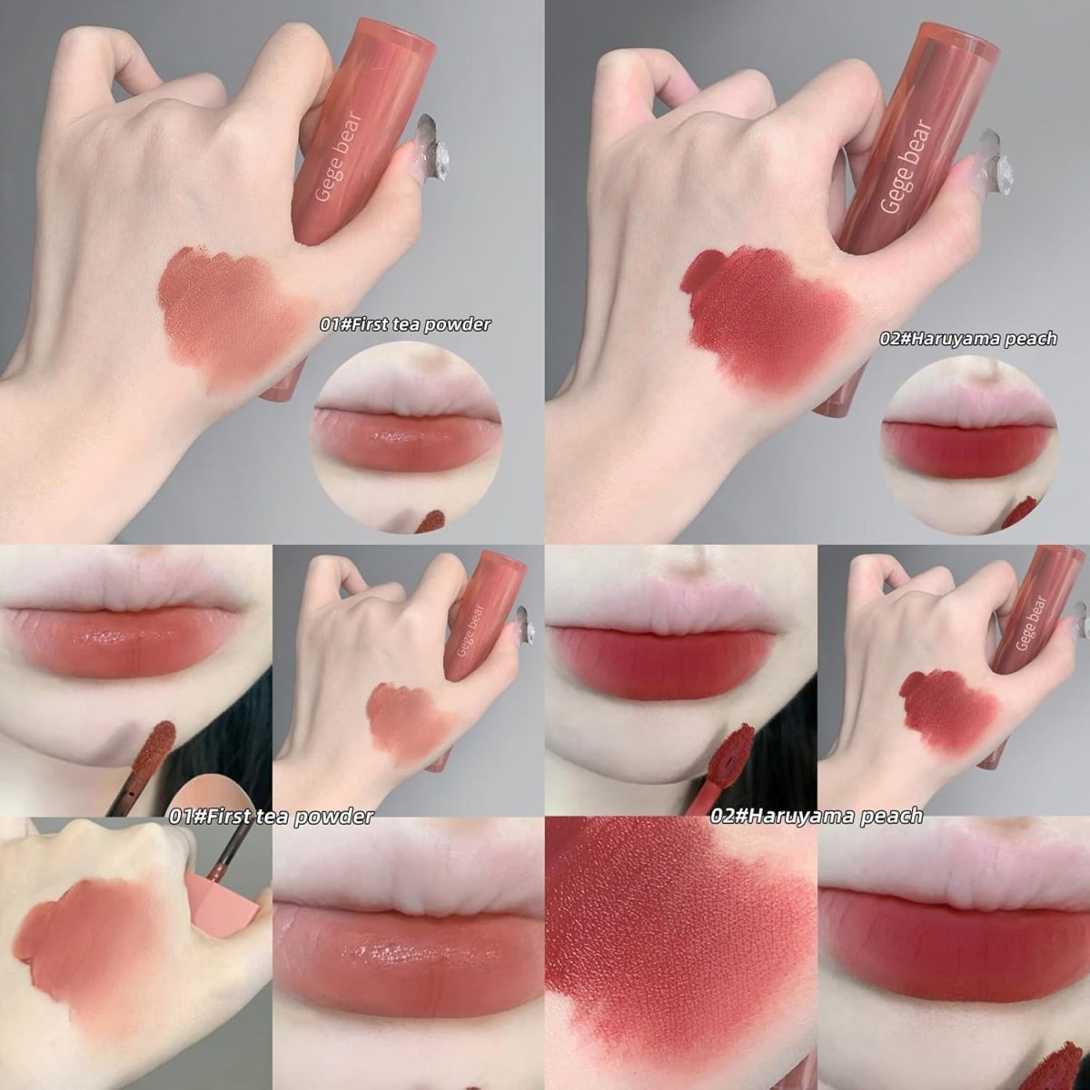Gege Bear Lip Mud | Non-Sticky & Nourishing | Aesthetic Lip Color | Liquid Lipstick with Lips Care Benefits | Pink to Brown Tones | Matte Finish | Long Lasting Hydrating & Lightweight | Non-Sticky & Nourishing | Moisturizing Kawaii Aesthetic Color | Lipsticks for Women (02#Haruyama Peach, 3g) - Image 3