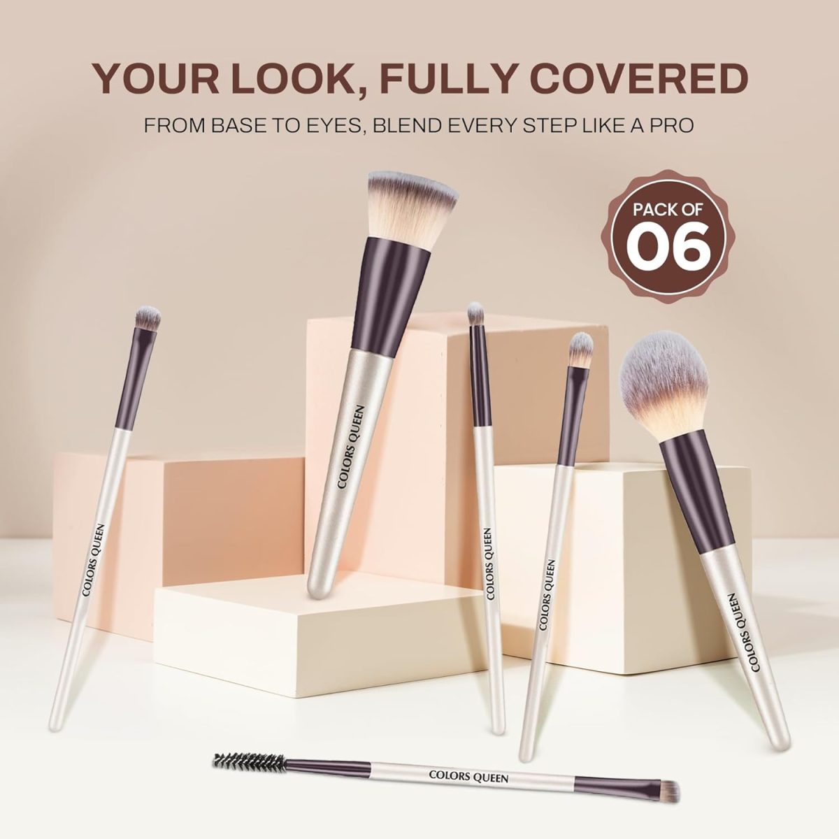 Colors Queen Professional Face & Eye Makeup Brush Set of 6 | Premium Easy to Hold, Ultra Soft Bristles, Face & Eye Makeup Brush Set for Liquid, Cream & Powder Application - Image 2