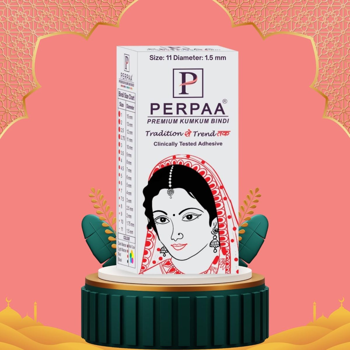 PERPAA Kumkum Velvet Round Bindi Box of 15 Flaps for Ladies Women Forehead Bindi (Stick On) (Size 11, Diameter 1.5mm, Black) - Image 3