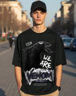 Bewakoof Official Marvel Merchandise Venom Men's 100% Cotton 220 GSM Graphic Print Oversized Fit Round Neck T-Shirt - Image 2