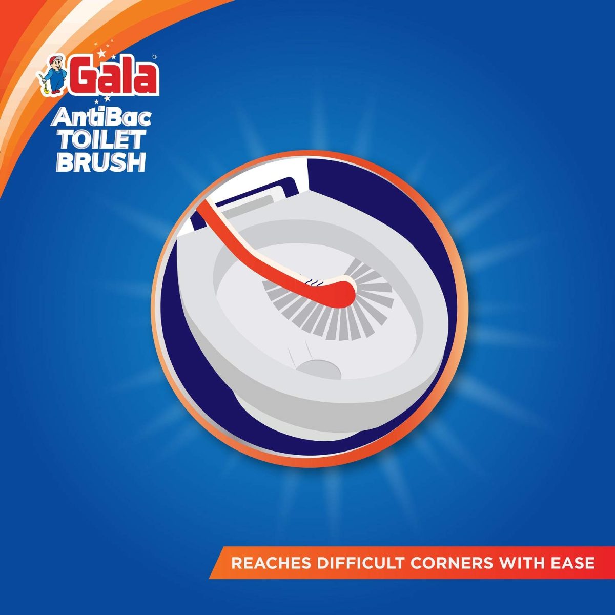 Gala Antibac Double Hockey Antibacteria Toilet Brush, Toilet Brush for Western and Indian Toilet, Bathroom Brush for Toilet Cleaning (White and red,Pack of 1) - Image 4