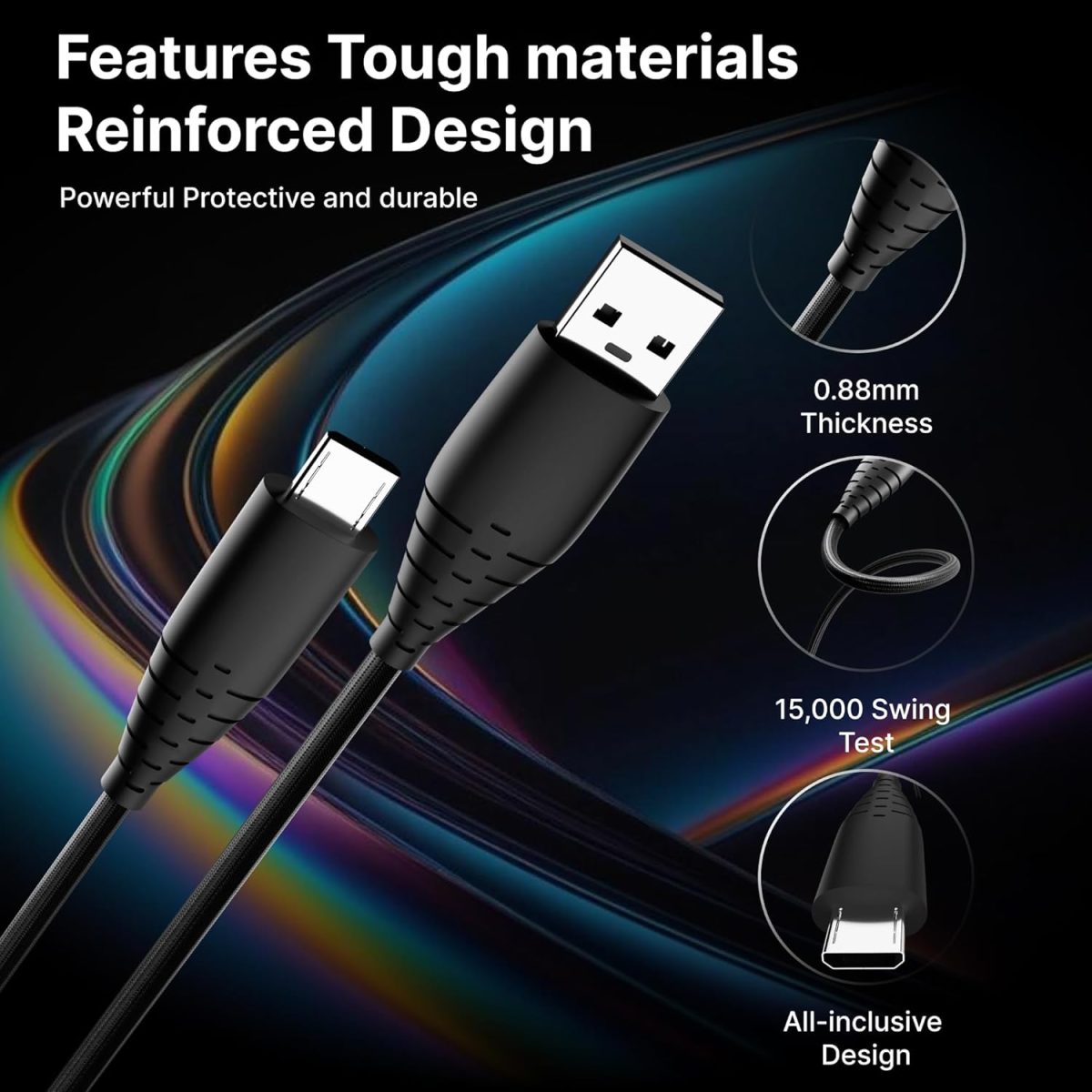 Basesailor Original 60W USB to Micro Fast Charging Braided Cable, Compatible for Galaxy S7/S6/Note/LG/Nexus/Nokia/Kindle/ PS4/Xbox One Controller & Other USB 2.0 Devices,High Speed Data Transmission - Image 5