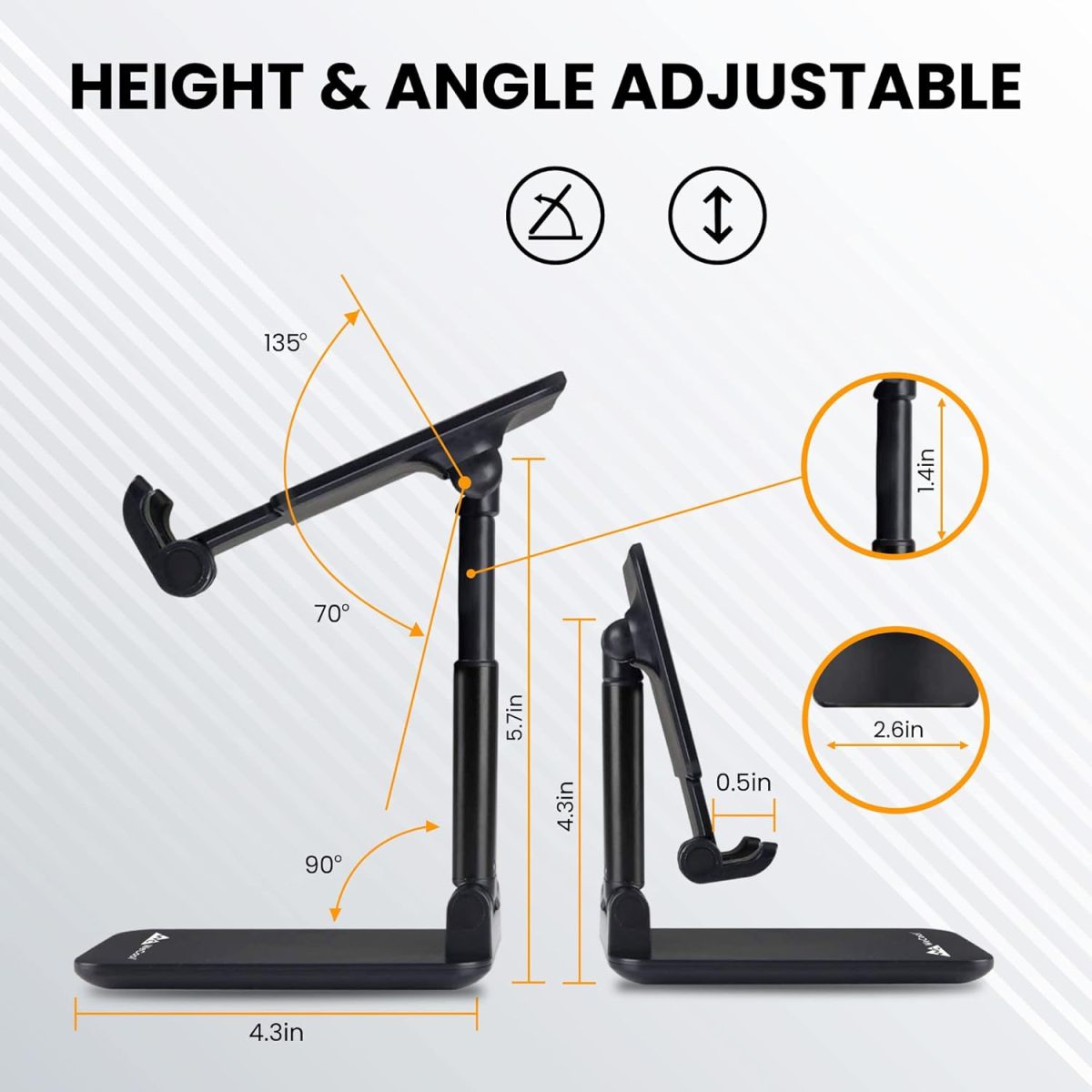 WeCool T2 Foldable and Portable Tabletop Mobile Stand with Stable Base,Height and View Angle Adjustable Phone Stand,Ideal Mobile Holder for Smartphones,Tablets, Kindles - Image 3