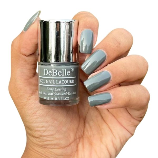 DeBelle Gel Nail Lacquer Slate Stone (Slate Grey) 8ml - Glossy finish Enriched with natural Seaweed Extract, cruelty Free, Toxic Free