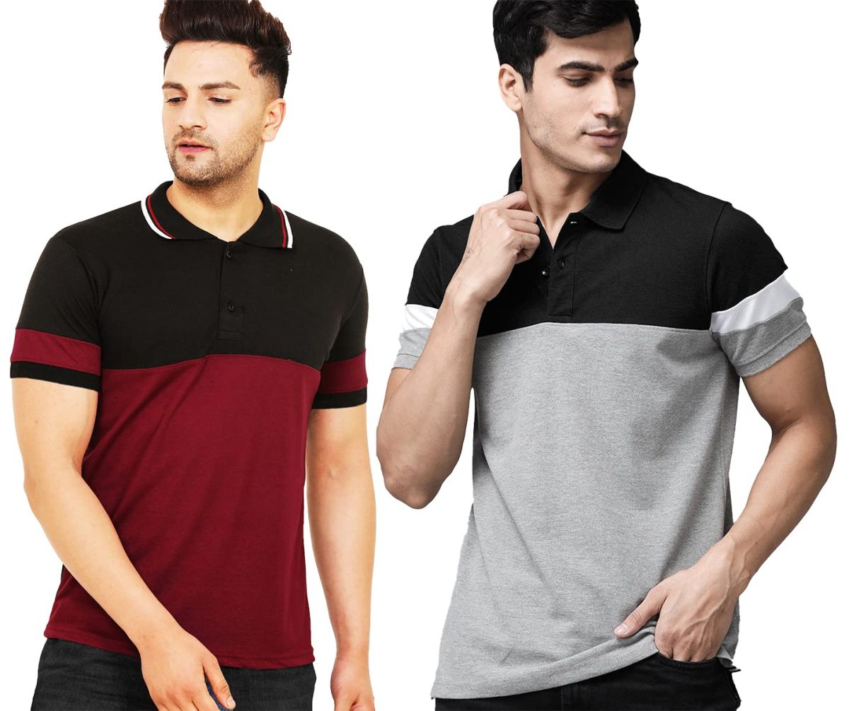 LEOTUDE Men's Regular Fit Matty Polo T-Shirt Combo (Pack of 2)