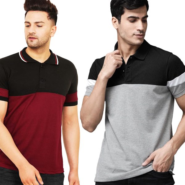 LEOTUDE Men's Regular Fit Matty Polo T-Shirt Combo (Pack of 2)