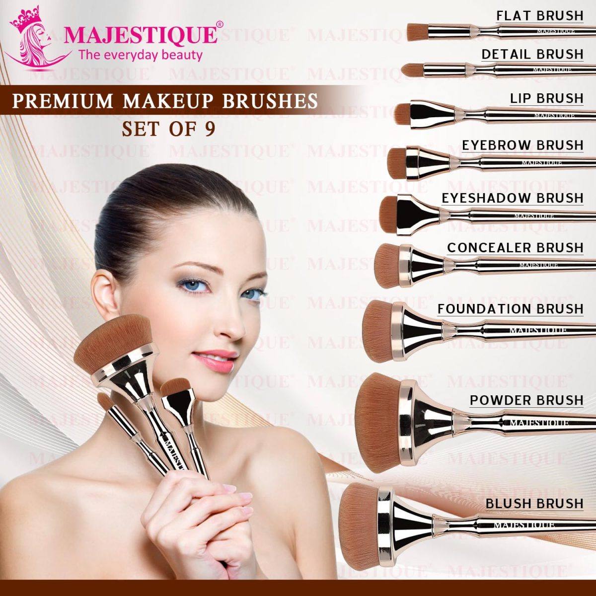 Majestique Premium Makeup Brush Set – Soft Synthetic Hair Brushes for Flawless Foundation, Blending, Eyeshadow & HD Powder – Professional Cosmetic Brush Kit for Women & Makeup Artists - (9 Pieces) - Image 6