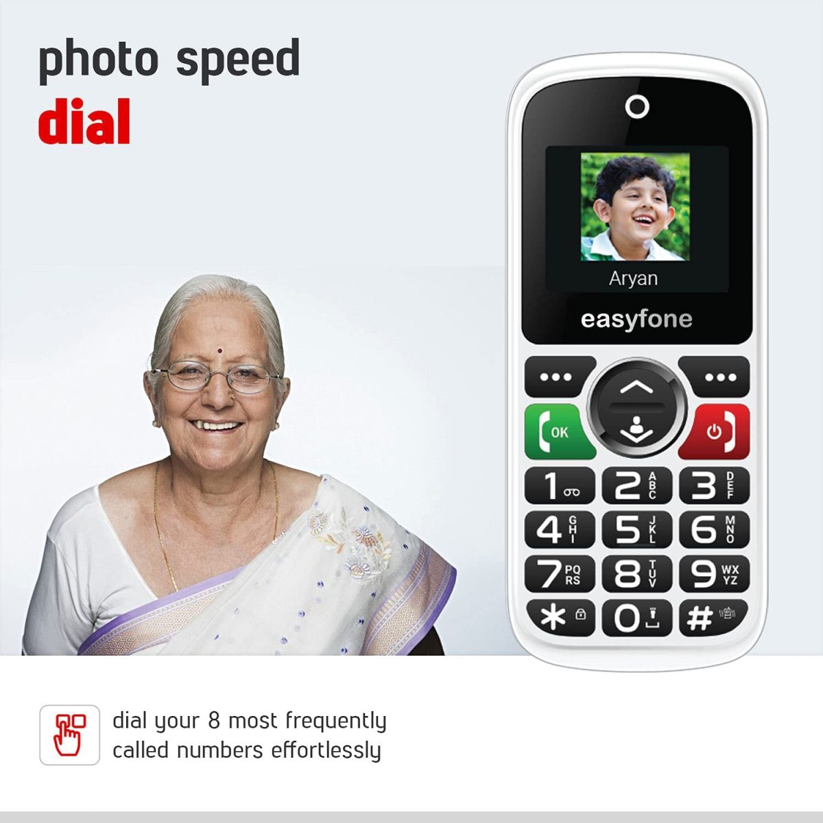 easyfone Udaan2 1.8" Display with 20+ Senior Citizen Friendly Features Like Loud Sound, Photo Speed dial, Simple menu, SOS, Incoming Call Restriction, Auto-Call Recording, Dual SIM, White - Image 4