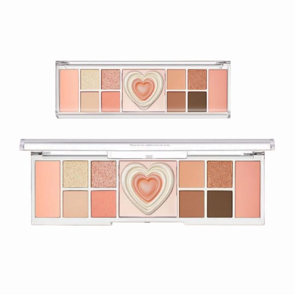 12 Colors Nude Matte Shimmer Eyeshadow, Blusher, Highlighter Palette - High Pigmented All-in-One Palette With Eye Shadow, Blusher, and Heart Shaped 3D Highlighter Shades (Nude Palette)