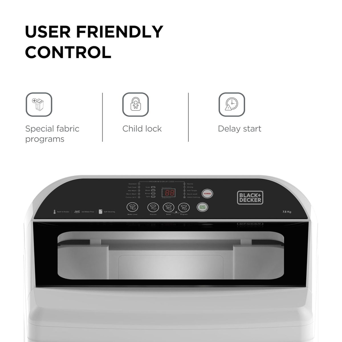 BLACK+DECKER 7.5 Kg 5 Star Fully-Automatic Top Loading Washing Machine(2023 Model, Bxwd01175In, White, In-Built Heater, Bldc Motor Drive) - Image 3
