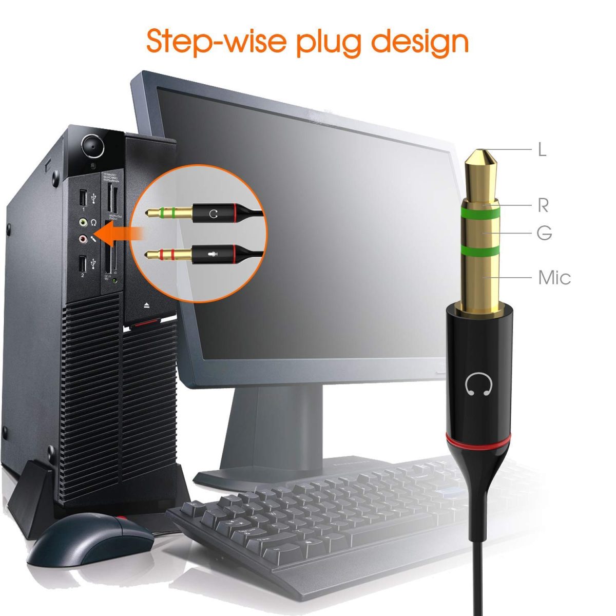 Sounce Gold Plated 3.5 mm Headphone Splitter for Computer 2 Male to 1 Female 3.5mm Headphone Mic Audio Y Splitter Cable Smartphone Headset to PC Adapter – (Black,20cm) - Image 4