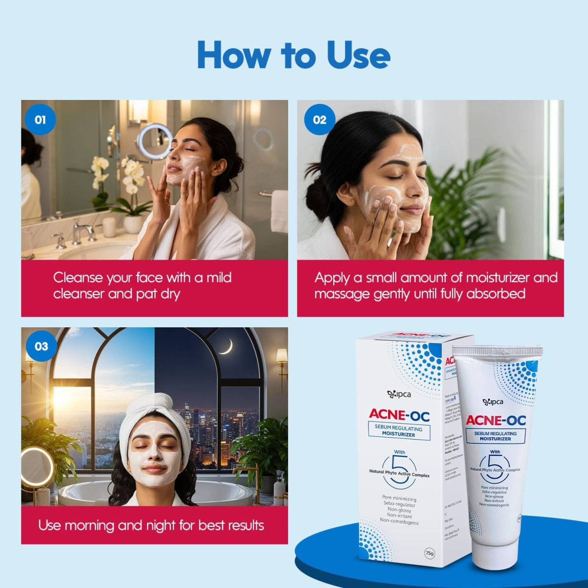 ACNE-OC Moisturiser for Oily & Acne-Prone Skin - 75g Sebum Regulating Moisturizer for Face with 5 Natural Phyto Active Complex - Hydrates & Restores Skin - Fast Absorbing Non-Comedogenic Moisturizer - Image 6
