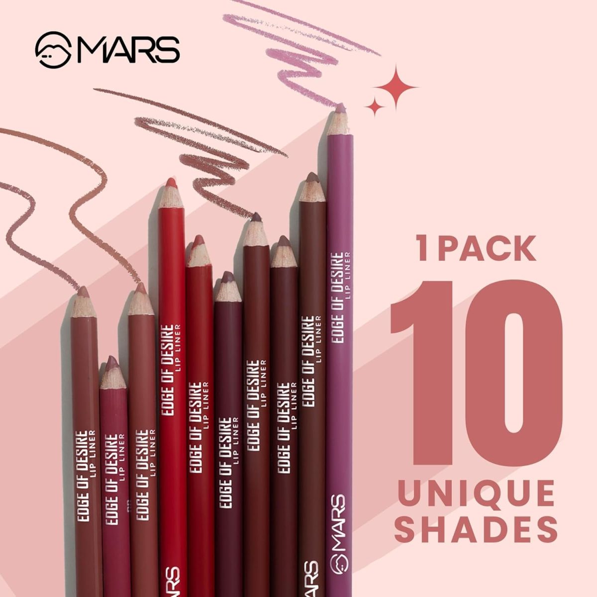 MARS Matte Liner with Holder Set of 10 | One Swipe Smooth Application | Long Lasting & Travel Friendly Lip Pencil | Multicolor | Set-B (1.4g x 10) - Image 7