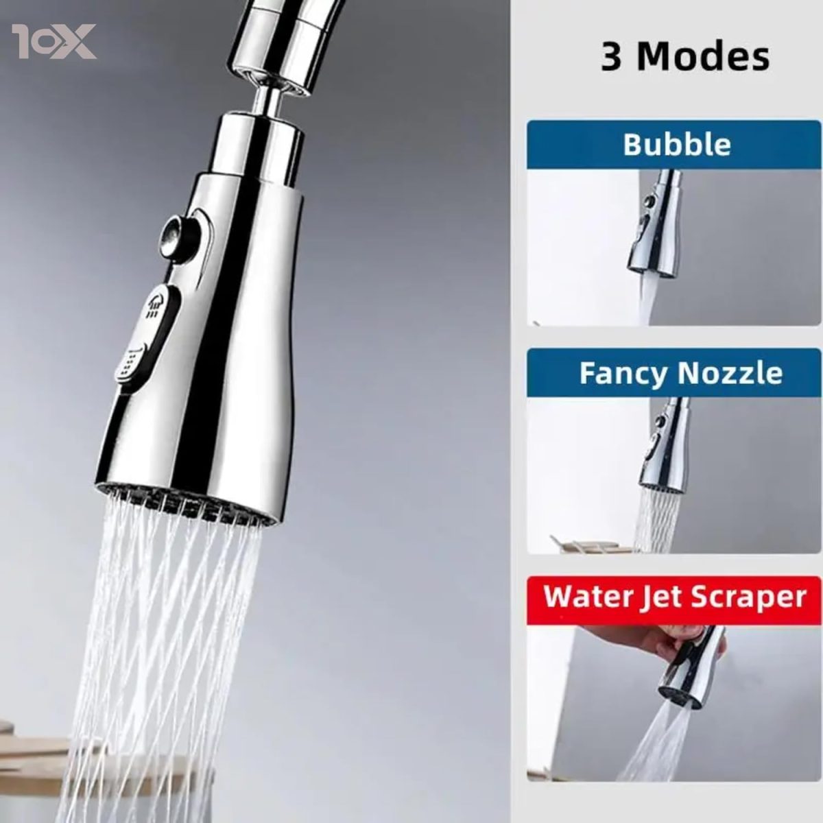 10X Rotatable Brass Kitchen Sink Tap ST-41023 Rotatable Neck Triple Flow 3 Function Shower Flow/Foam Flow/Anit Splash Wall Mount…Wall Mount Chrome Plate - Image 3