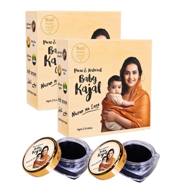 Sai Baby Kajal – 100% Organic & Herbal Kajol for Babies, Newborns & Toddlers | Gentle, Non-Toxic Formula | Safe Eye Kajal for Kids and Sensitive Skin | 4g Each (Pack of 2)