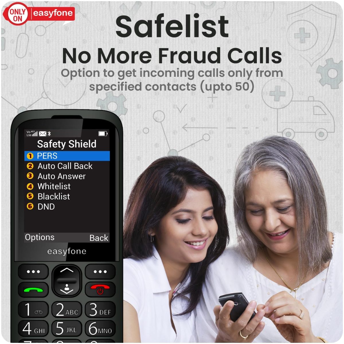 easyfone Elite 4G Phone for Seniors | 2.8" Big Screen | Loud Sound | Big & Talking Buttons | Dock Charger | SOS | Photo Speed Dial | Remote App Setup by Caregivers | USB-C | FM | Customizable Menu - Image 4
