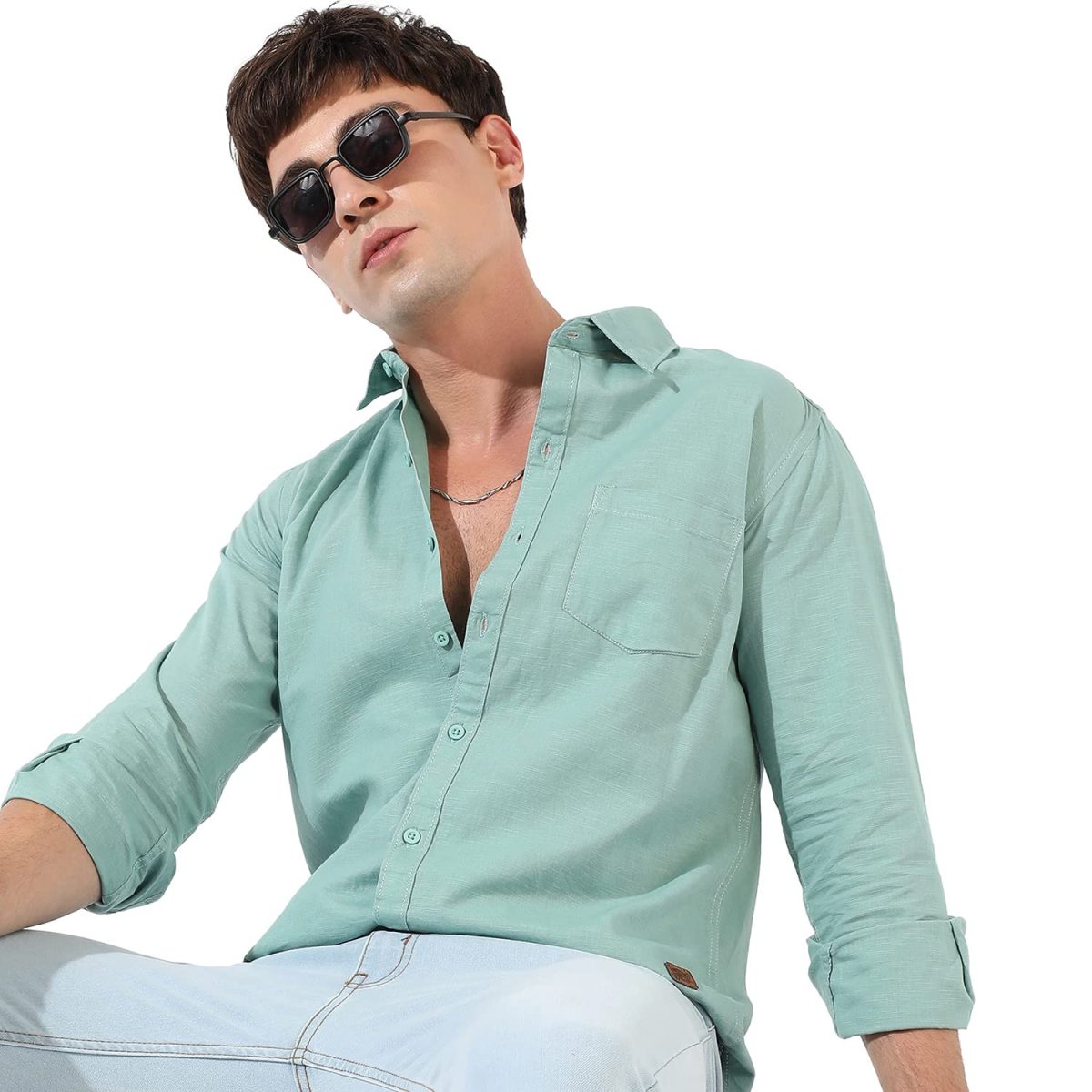 Campus Sutra Men's Button Up Spread Collar Shirt for Casual Wear | Regular Fit | Cotton Shirt Crafted with Sleeve, Comfort Fit & High-Performance for Everyday Wear - Image 3