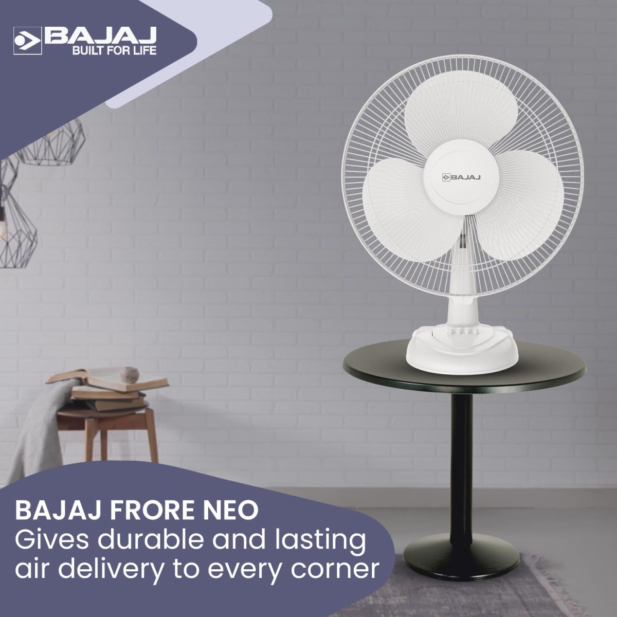 Bajaj Frore Neo Table Fan 400 MM | Table Fans For Home & Office | Aerodynamically Balanced Blades | 100% Copper Motor | High Air Delivery | 3-Speed Control | 2-Yrs Warranty 【White】 - Image 2