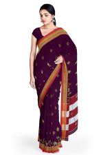 Neyge Women's Handloom Ilkal Pure Cotton Resham Silk Kasuti Saree with Stripe Pallu Running Blouse - Image 2