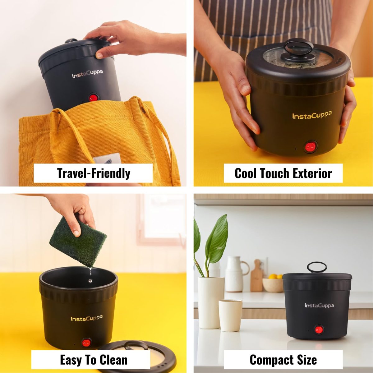 InstaCuppa Portable Multi Cook Electric Kettle with Non-Stick Inner Pot, Dry Boil Protection for Safety, Compact & Light Weight, Ideal for Boiling Milk, Tea, Coffee & Eggs, 1 Liter, 450 Watts, Black - Image 7