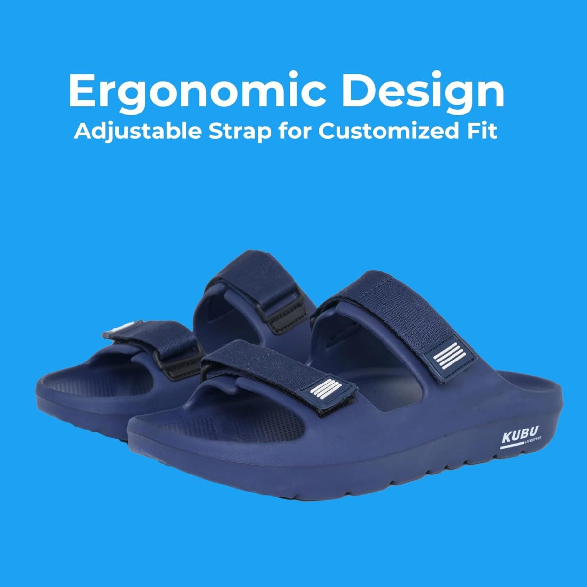 Kubu Slides/Slippers for Men | Adjustable Strap, Relaxing Arch Support, Cushioned Footbed, Light Weight & Non-Slip, Water Resistance, Flexible EVA Flip Flops - Image 2