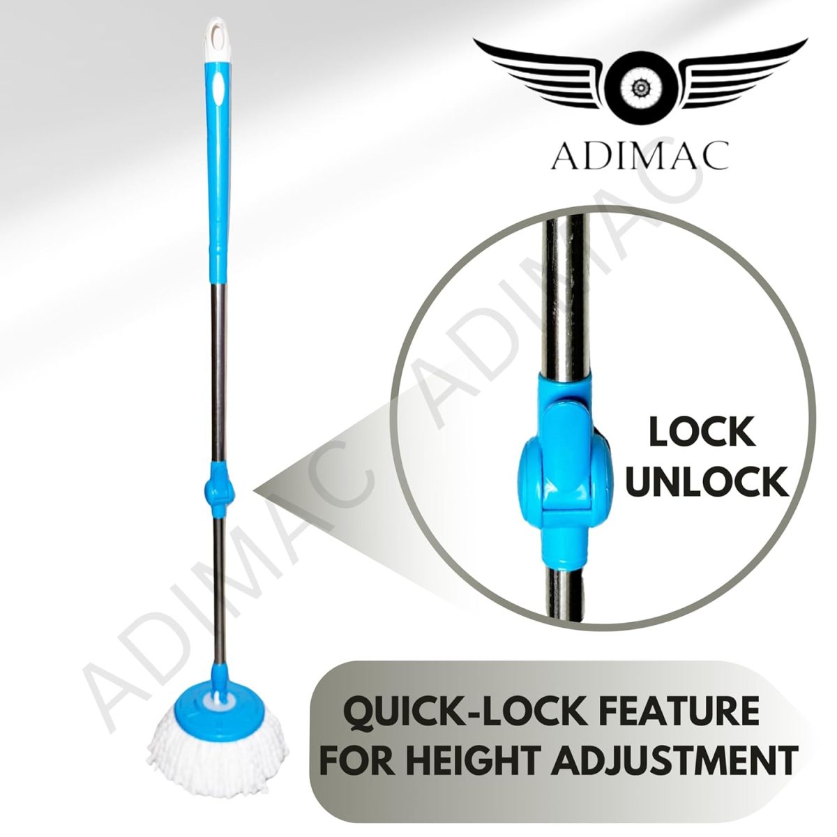ADIMAC Stainless Steel and Plastic Mop Rod Stick with 360 Degree Rotating Pole Heavy Duty Mop Stick with 3 Refill Floor Cleaning Supplies Product for Home, Office - Image 3