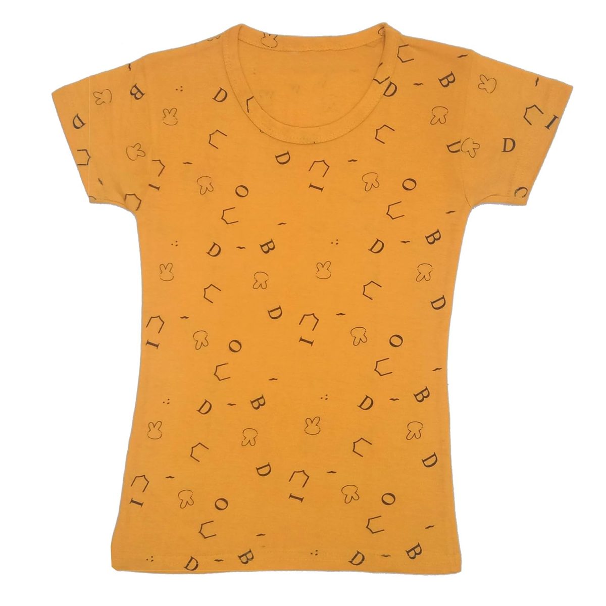 IndiWeaves Girls Cotton Half Sleeve Printed T-Shirt (Mustard,9-11 Years)